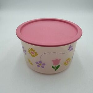 Vintage Tupperware Tulips Butterfly 2709A Container With Lid Canister Pink